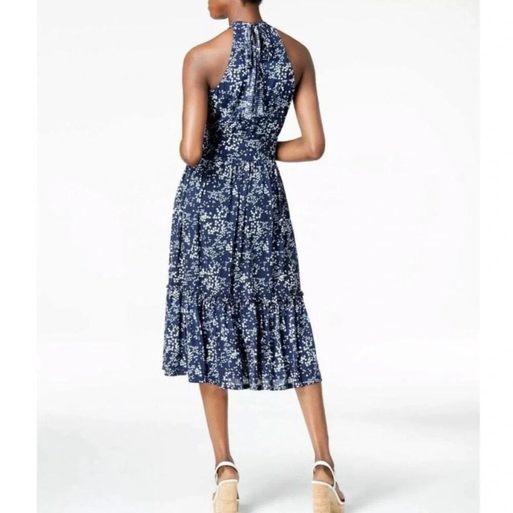 MICHAEL KORS Women's Blue Floral Halter Neck Midi Dress - Picture 3 of 10